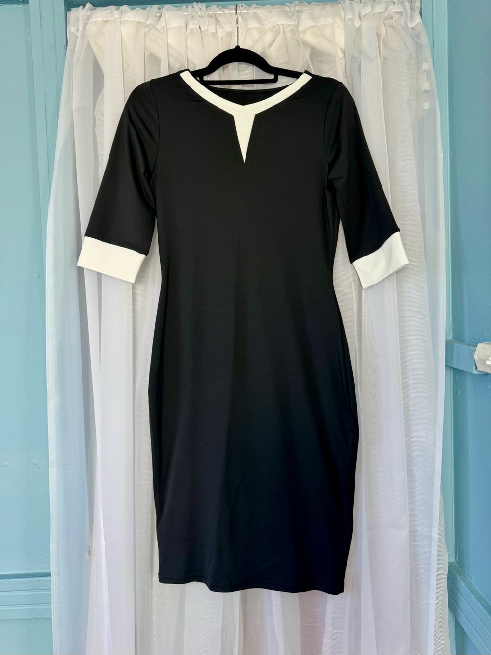 Black & White Midi Dress with Contrast Trim
